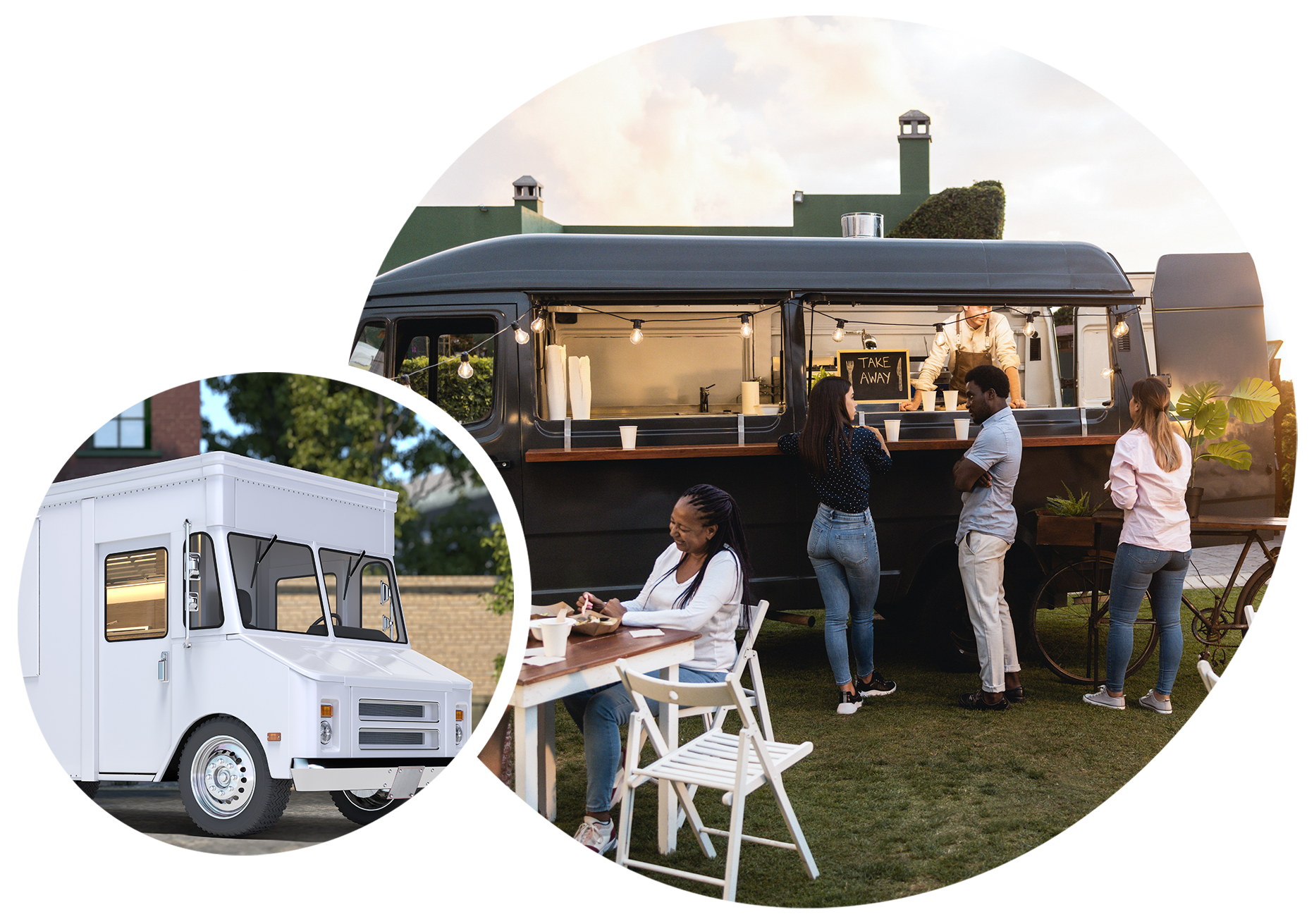 A group of people standing around a food truck.