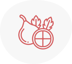 A red and white icon of an apple