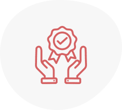 A red and white icon of hands holding something.