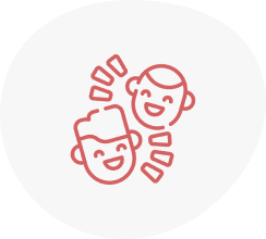 A red and white icon of two people