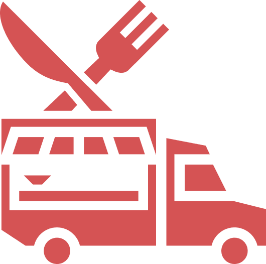 A red truck with a fork on top of it.